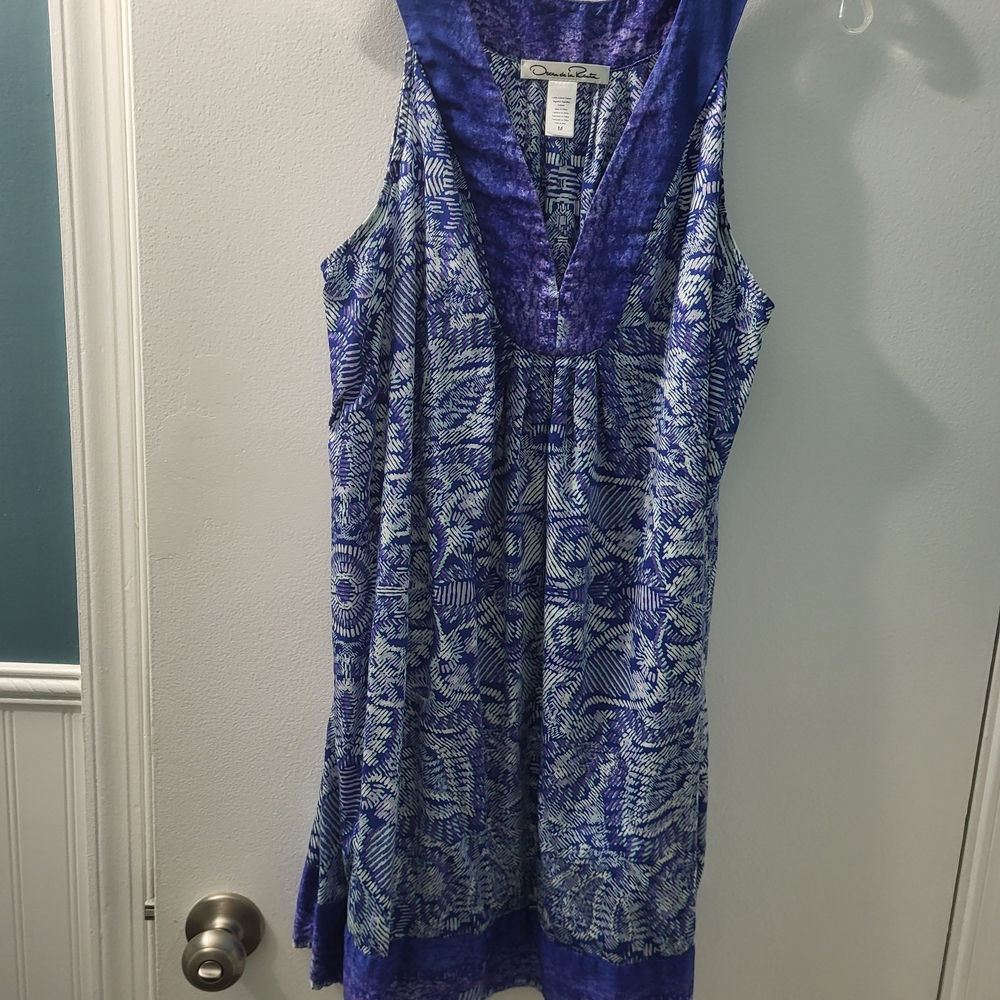 Oscar de la Renta Indigo and White Patterned Mini Dress